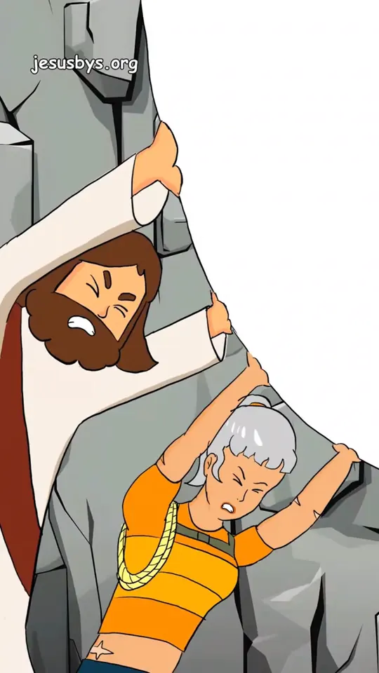 Jesus reaching out at the edge of a cliff