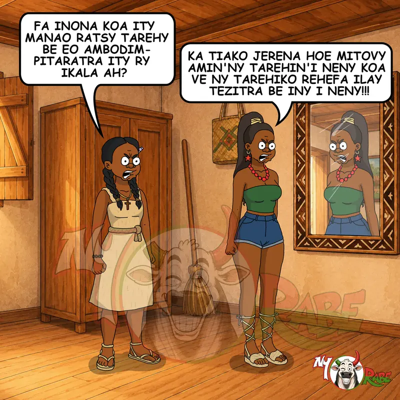 Ny Rabe: Tsiky pulling faces in the mirror