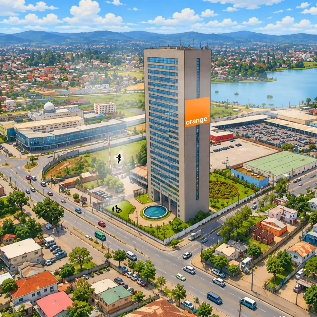 Vue aérienne de la ville et de la tour Orange