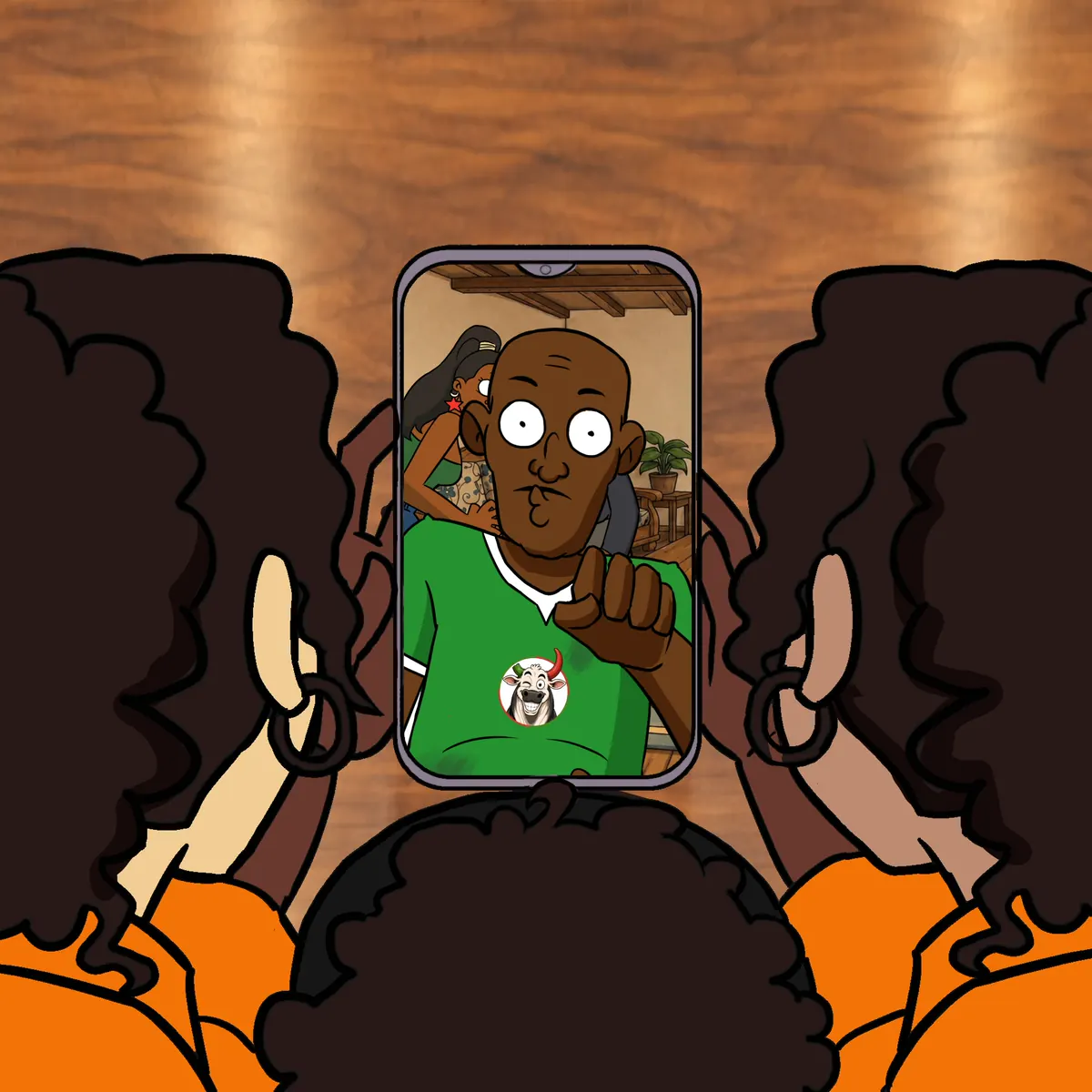 La direction regarde la vidéo de Tsiky sur un téléphone