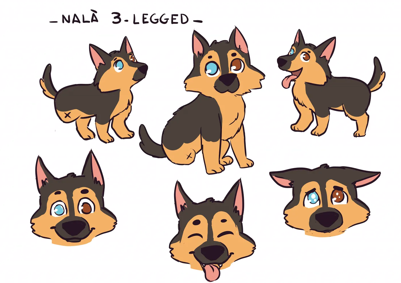 Nalà model sheet: front, side and back views